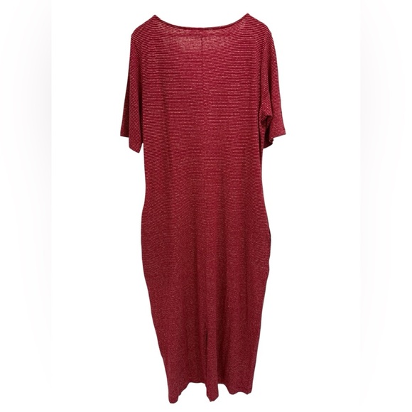 Celtic & Co. Linen Organic Cotton Blend V Neck Midi Dress in Red/Tan Stripe - Picture 3 of 10